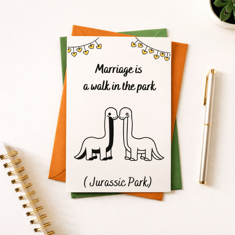 14 Marriage is a Walk in the Park (Jurassic Park) - Humorous Wedding Card - Image 1