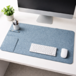 Felt Desk Mat Mouse Pad 70×38 cm – Eco-Friendly Non-Slip Desk Organizer with Pocket & Holders | Steel Light Grey Office & Home Desk Protector