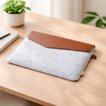 Felt Laptop Sleeve 16 Inch–16.5 Inch – Slim Eco-Friendly Soft Laptop Case with Leather Flap, Light Grey