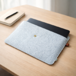 Felt Laptop Sleeve 16 Inch–16.5 Inch – Slim Eco-Friendly Soft Laptop Case with Leather Flap, Light Grey - Image 2