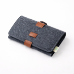Felt Cable Organizer Roll with Leather Straps – Portable Charger, Earphone & USB Cable Storage Pouch (Dark Grey) - Image 2