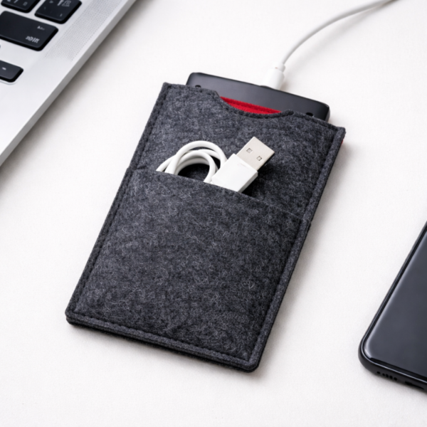 Felt Power Bank Pouch & USB Cables – Compact Travel Storage Sleeve for Electronics Accessories