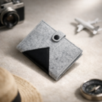 Felt Passport Cover with Snap Button | Slim Travel Passport Holder with Card Slots – Grey & Black