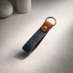 Felt Keychain with Leather Tab & Brass Ring – Minimal Eco-Friendly Key Holder - Image 3