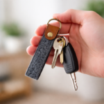 Felt Keychain with Leather Tab & Brass Ring – Minimal Eco-Friendly Key Holder - Image 2