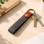 Felt Keychain with Leather Tab & Brass Ring – Minimal Eco-Friendly Key Holder