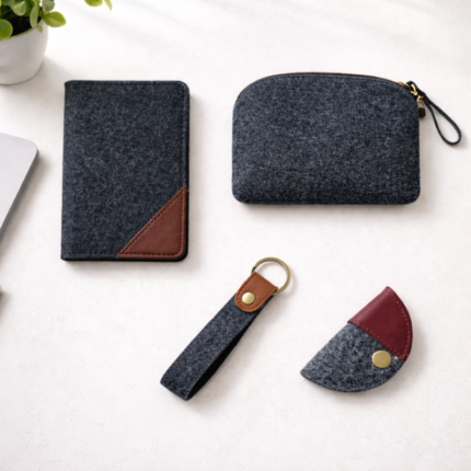 Travel & Daily Carry Set — Passport Cover + Keychain + Cable Wrap + Wristlet Pouch