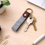 Felt Keychain with Leather Tab & Brass Ring – Minimal Eco-Friendly Key Holder, Lightweight Everyday Carry