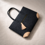 Dark Grey Felt Tote Bag with Leather Accents & Tassel Zip | Elegant Everyday Handbag - Image 2