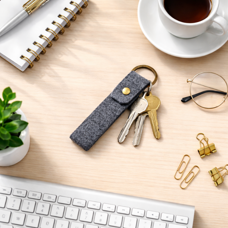 Daily Kit (7) Felt Keychain with Brass Ring – Eco-Friendly Key Holder, Modern Everyday Carry - Image 1