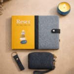 Reset Wellness Gift Bundle – Wellness Journal, Pouch, Diary Cover, Key Chain & Minimal Flame Decorative Candle | Self-Care & Mindfulness Gift Set - Image 6
