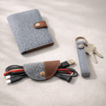 Premium Felt Travel Gift Bundle – Felt Passport Cover, Felt Cable Organizer Wrap & Felt Key Chain – Eco-Friendly Travel Accessories Gift Set for Men & Women