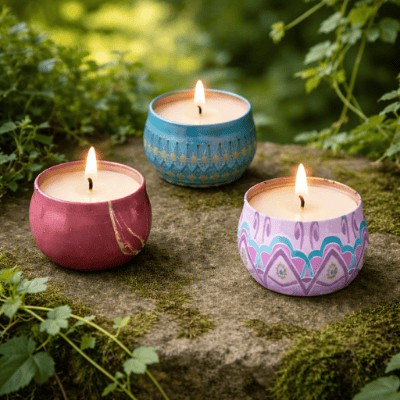 Pure Peace Trio Decorative Candle Set – Pure Flicker, Gentle Flicker & Tranquil Wick Tin Candles for Elegant Home Décor and Gifting